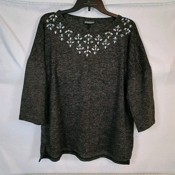 Yessica Embellished Blouse Women's Size Large Dark Gray Black Toned - Picture 1 of 7